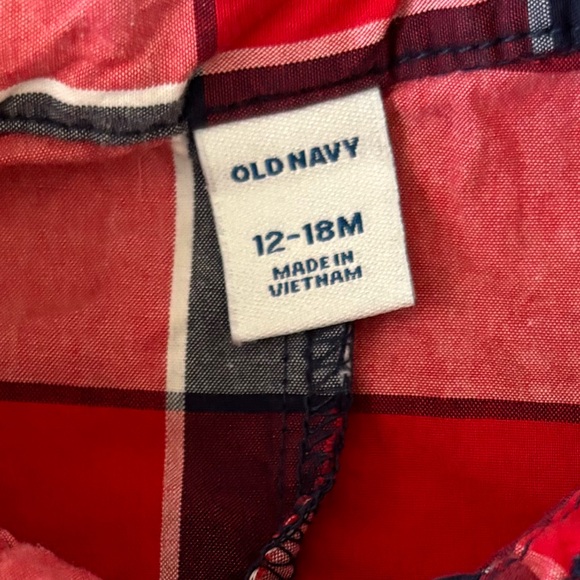 Old Navy Red Navy White Plaid Button-Up Romper - Picture 3 of 7
